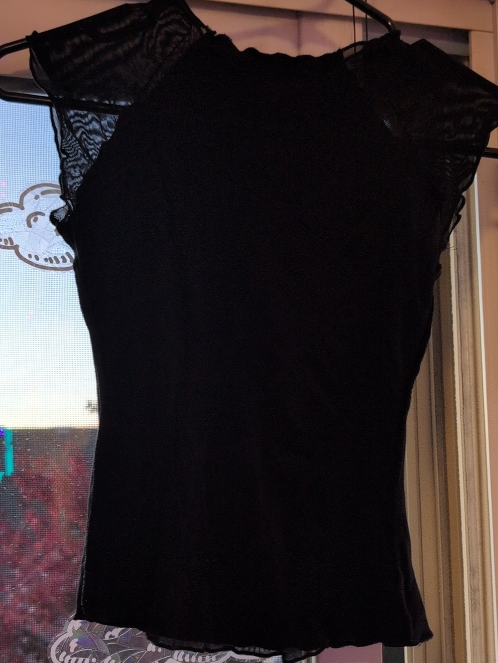 Armani Exchange Black Lace Sheer Sleeve Camisole